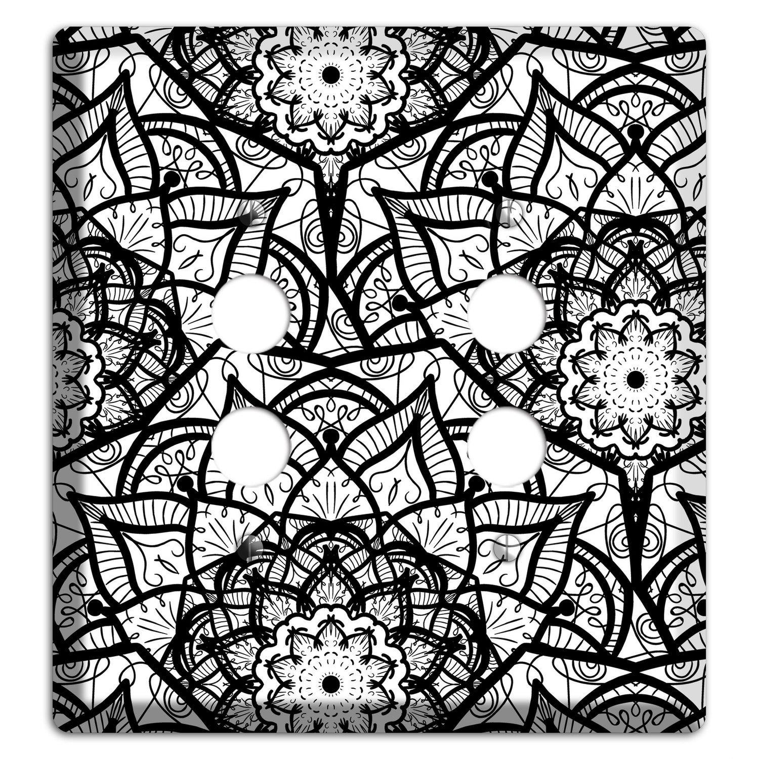 Mandala Black and White Style U Cover Plates 2 Pushbutton Wallplate