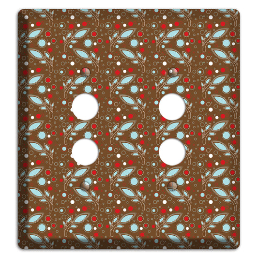 Brown with Red and Dusty Blue Retro Sprig 2 Pushbutton Wallplate