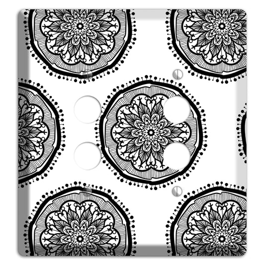 Mandala Black and White Style R Cover Plates 2 Pushbutton Wallplate