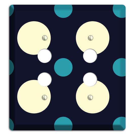 Black with Yellow and Teal Multi Medium Polka Dots 2 Pushbutton Wallplate