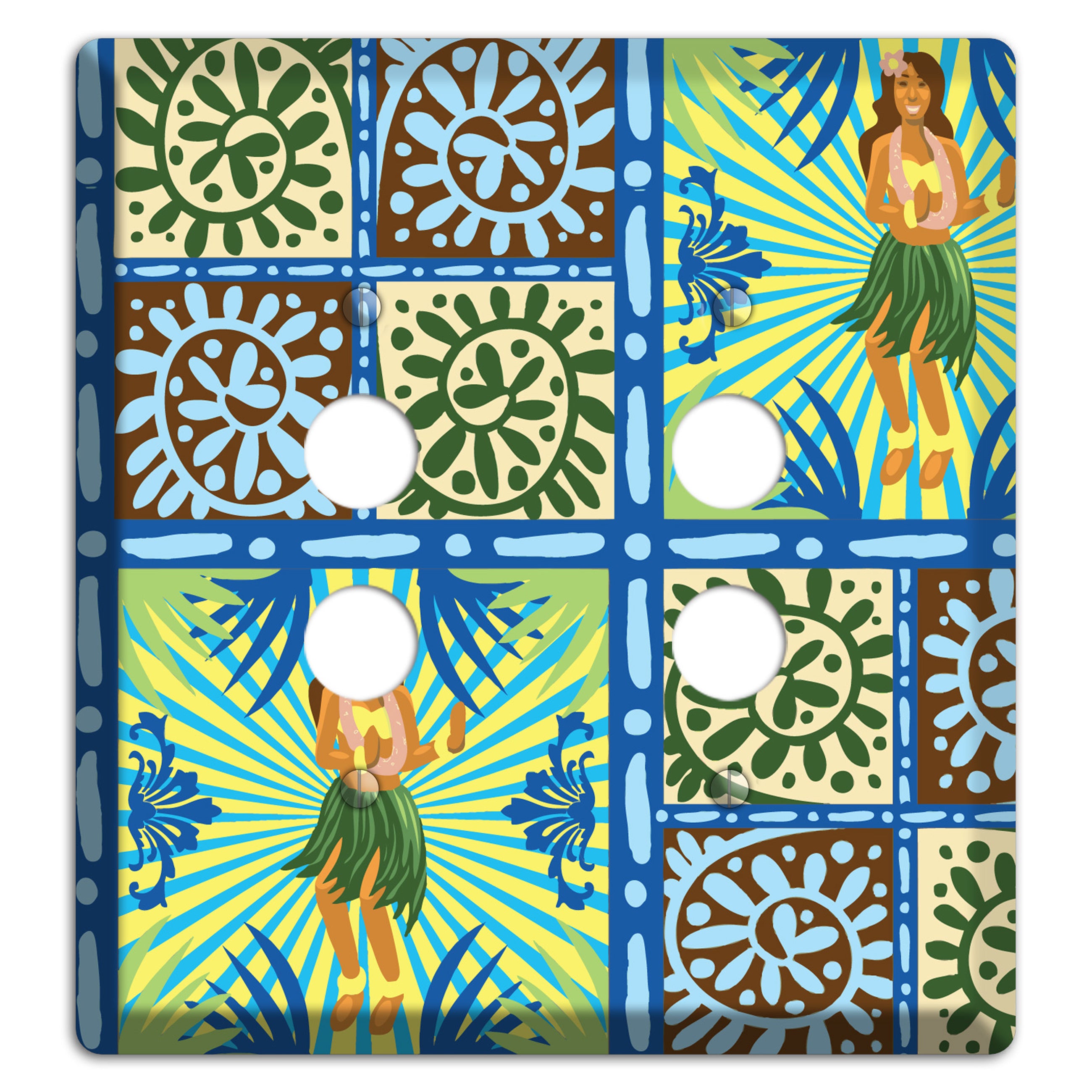 Blue and Green Hula 2 Pushbutton Wallplate