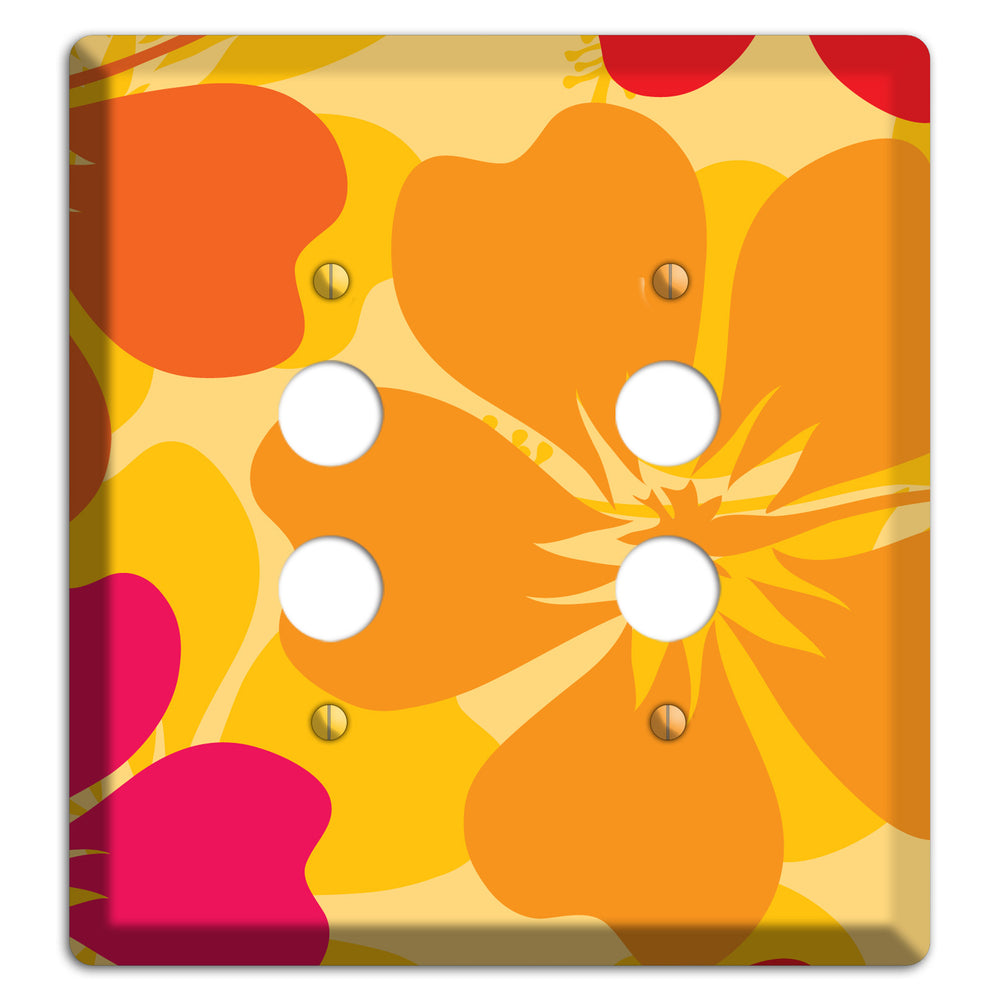 Orange Retro Flowers 2 2 Pushbutton Wallplate