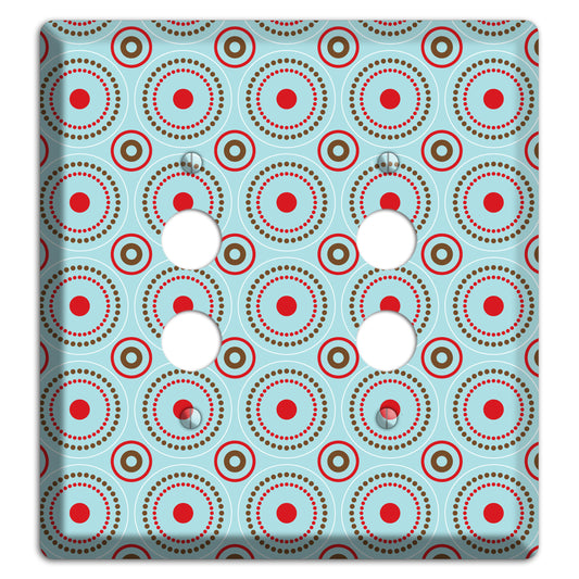 Dusty Blue with Red and Brown Retro Suzani 2 Pushbutton Wallplate