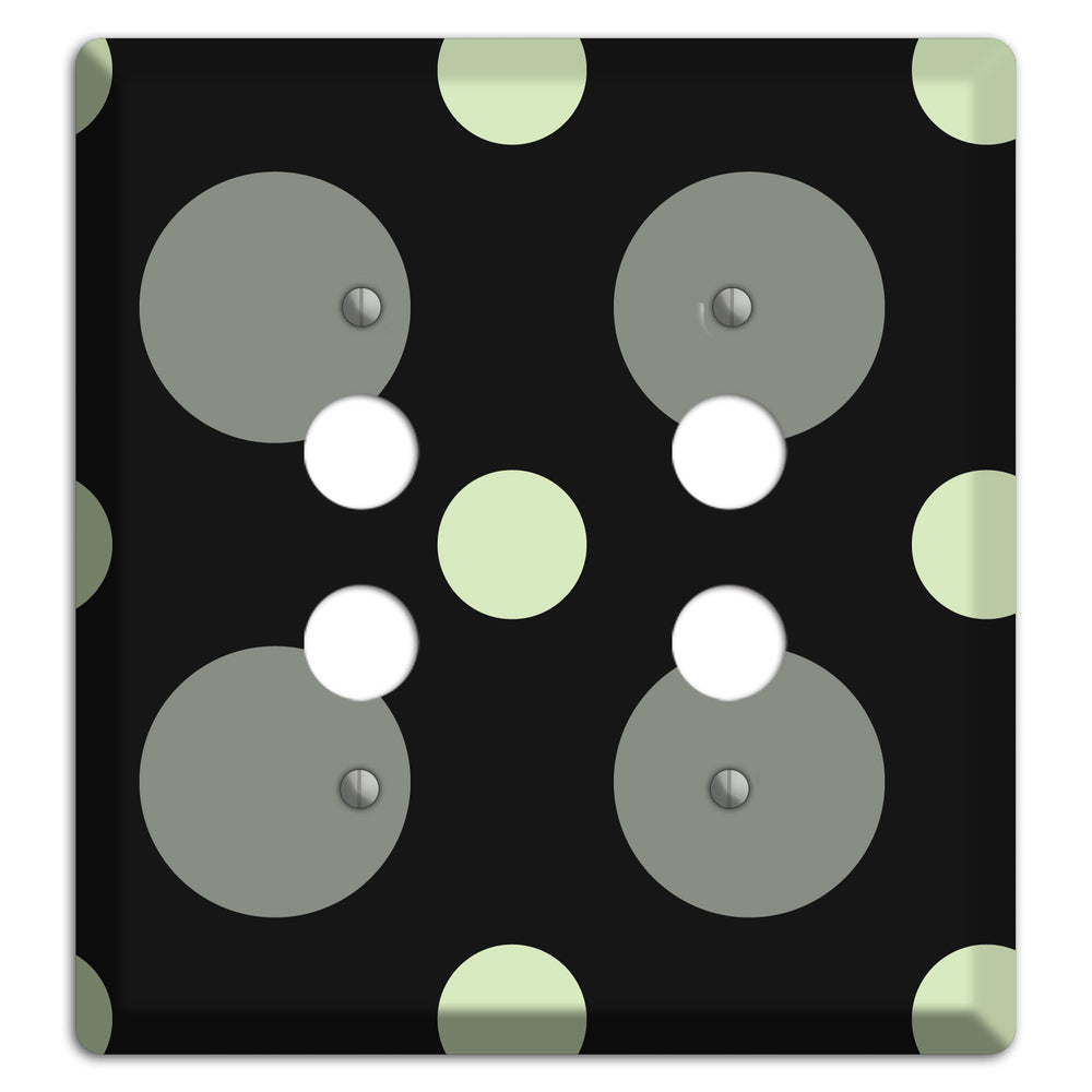 Black with Grey and Sage Multi Medium Polka Dots 2 Pushbutton Wallplate