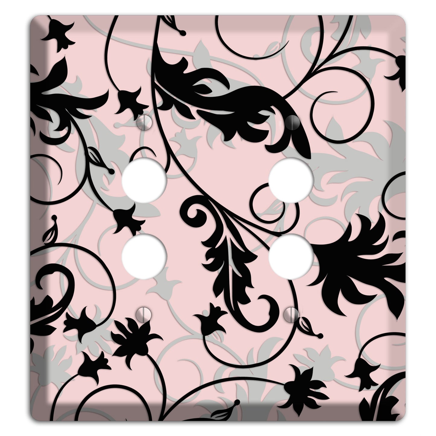 Dusty Pink Grey Black Victorian Sprig 2 Pushbutton Wallplate