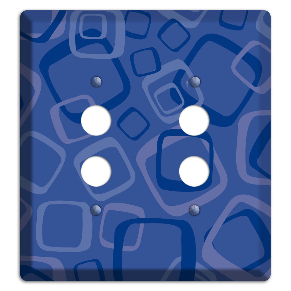 Multi Blue Random Retro Squares 2 Pushbutton Wallplate