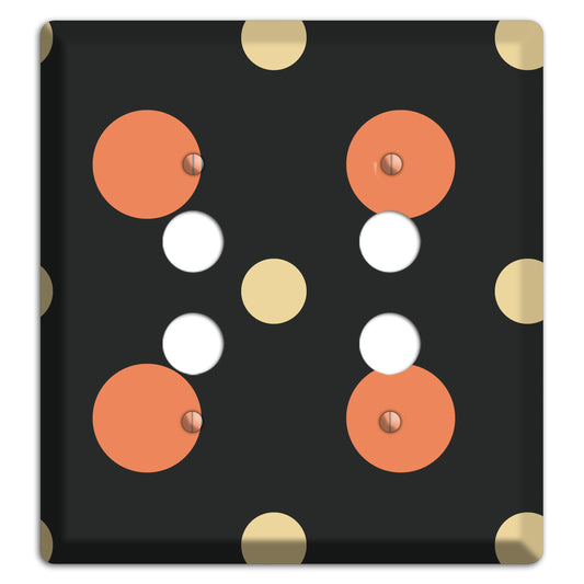Black with Coral and Beige Multi Medium Polka Dots 2 Pushbutton Wallplate