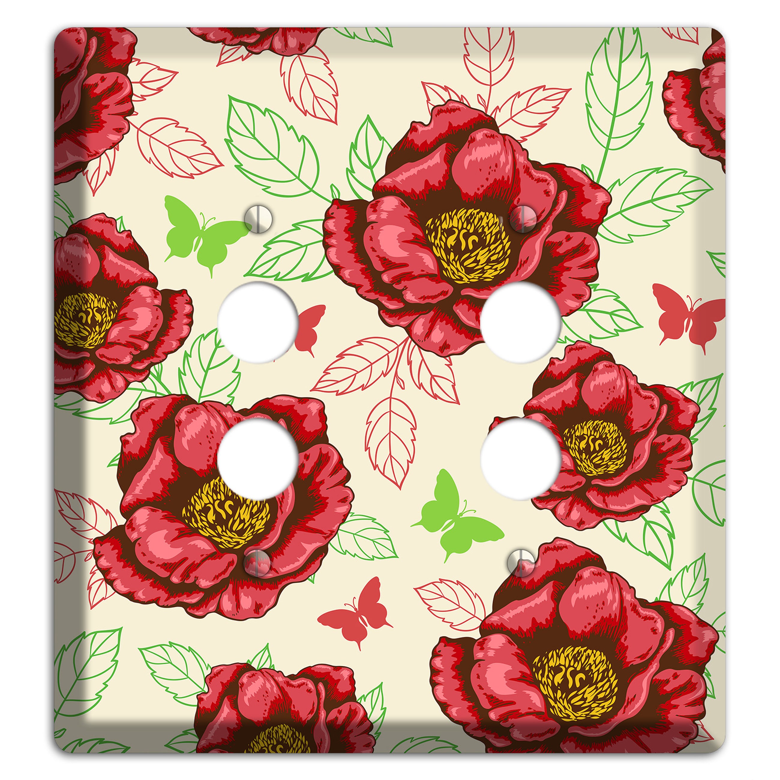 Red Peony Style B 2 Pushbutton Wallplate