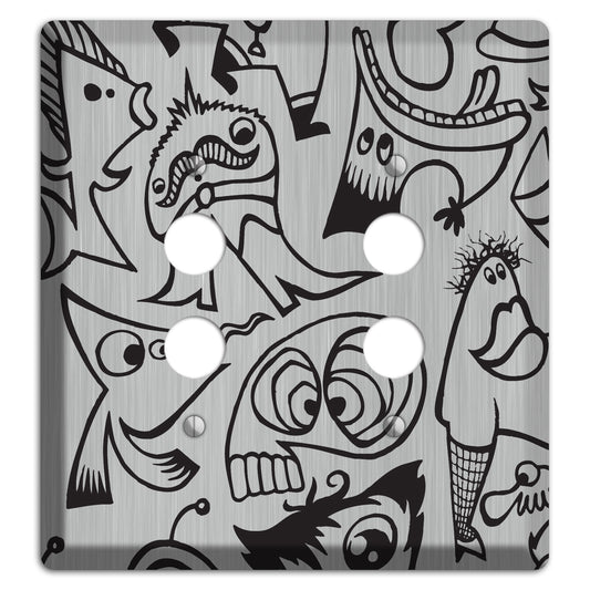 Whimsical Faces 2  Stainless 2 Pushbutton Wallplate