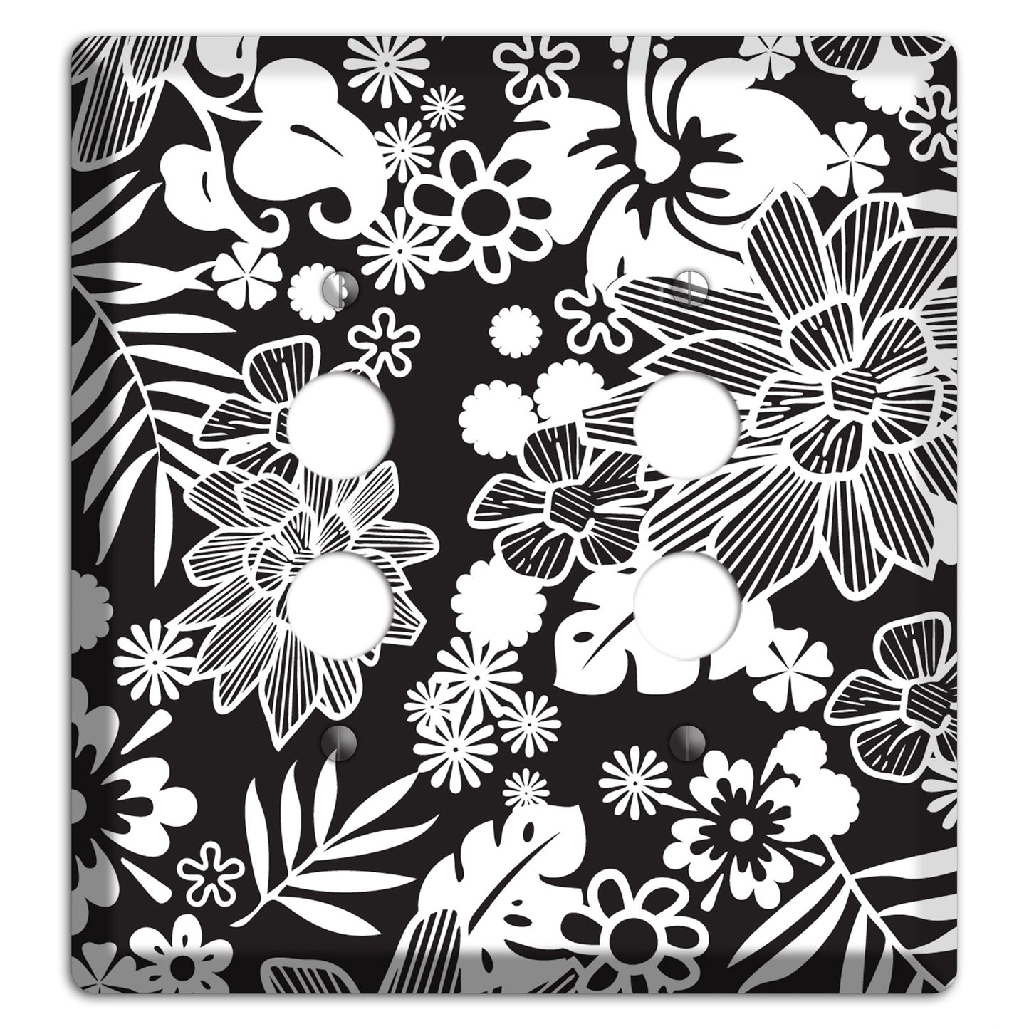 Black with White Tropical 2 Pushbutton Wallplate