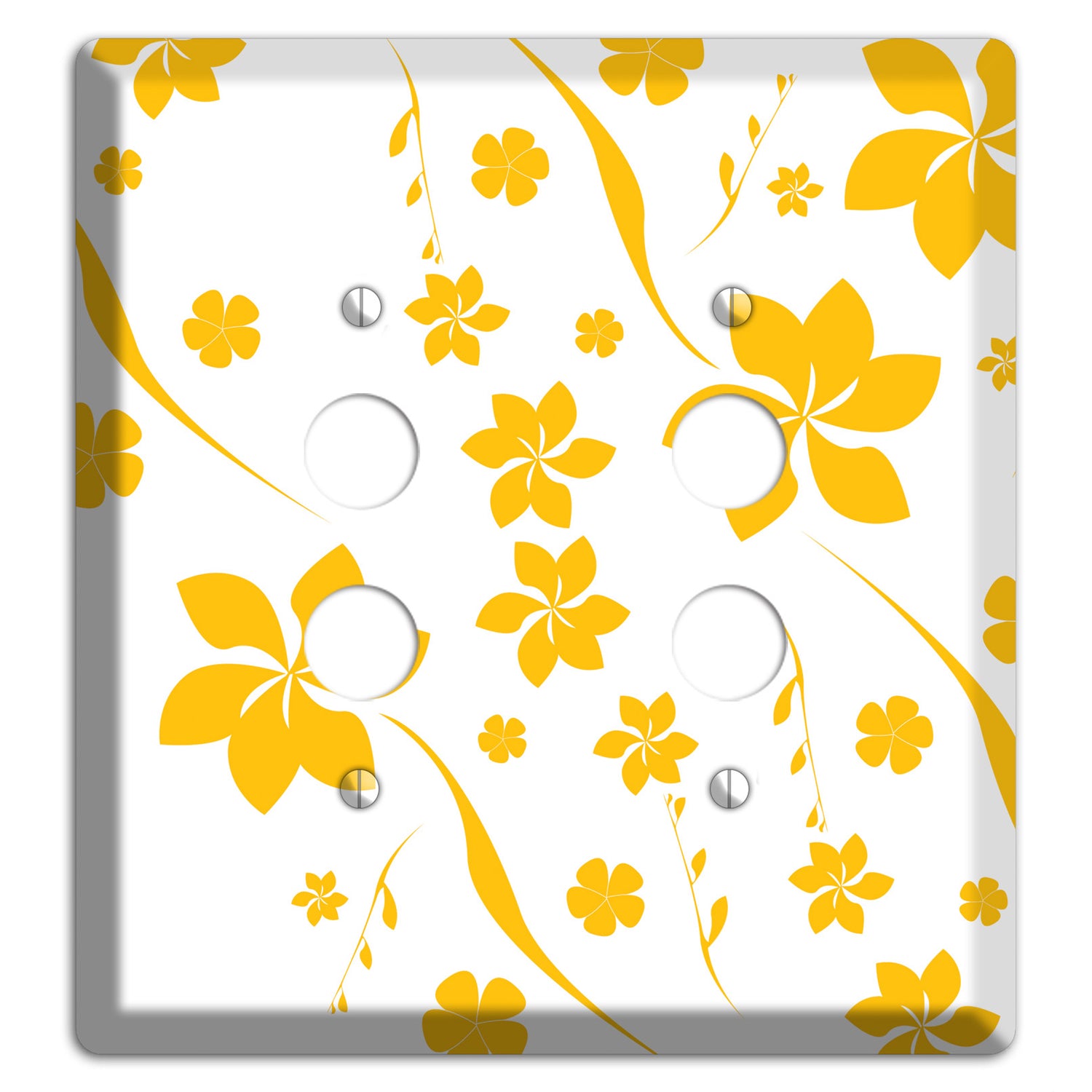 White with Yellow Flower 2 Pushbutton Wallplate