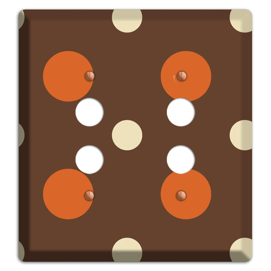 Brown with Coral and Beige Multi Medium Polka Dots 2 Pushbutton Wallplate