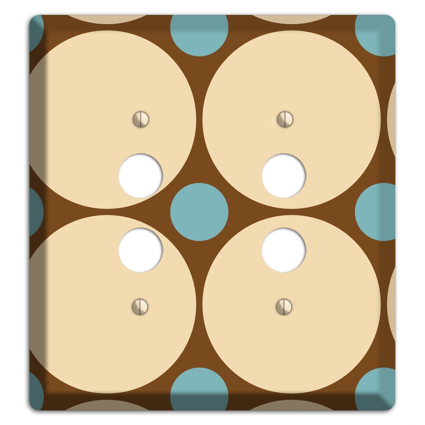 Brown with Beige and Dusty Blue Multi Tiled Large Dots 2 Pushbutton Wallplate