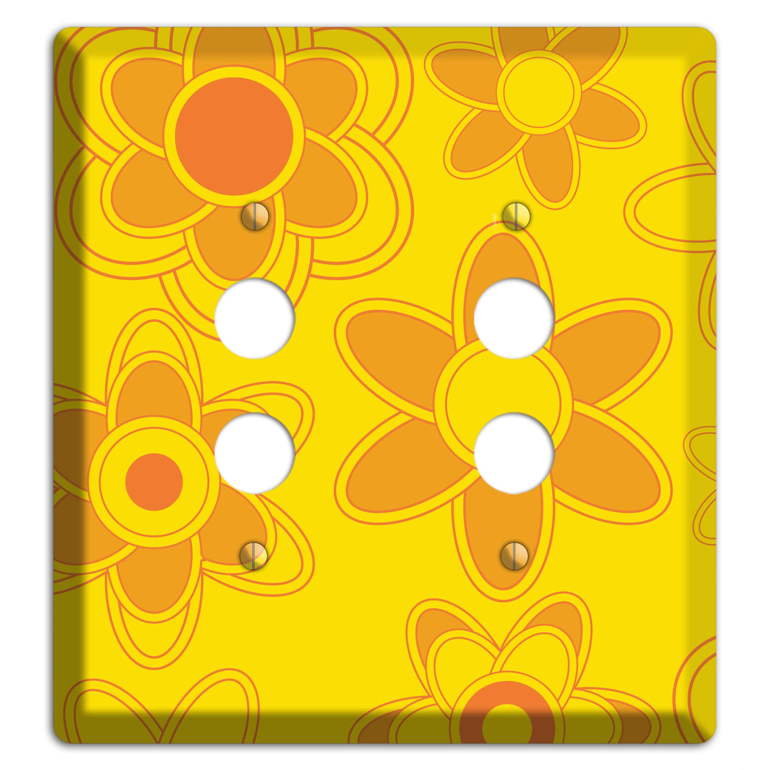 Yellow with Orange Retro Floral Contour 2 Pushbutton Wallplate
