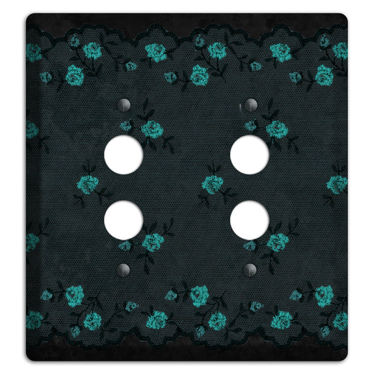 Embroidered Floral Black 2 Pushbutton Wallplate