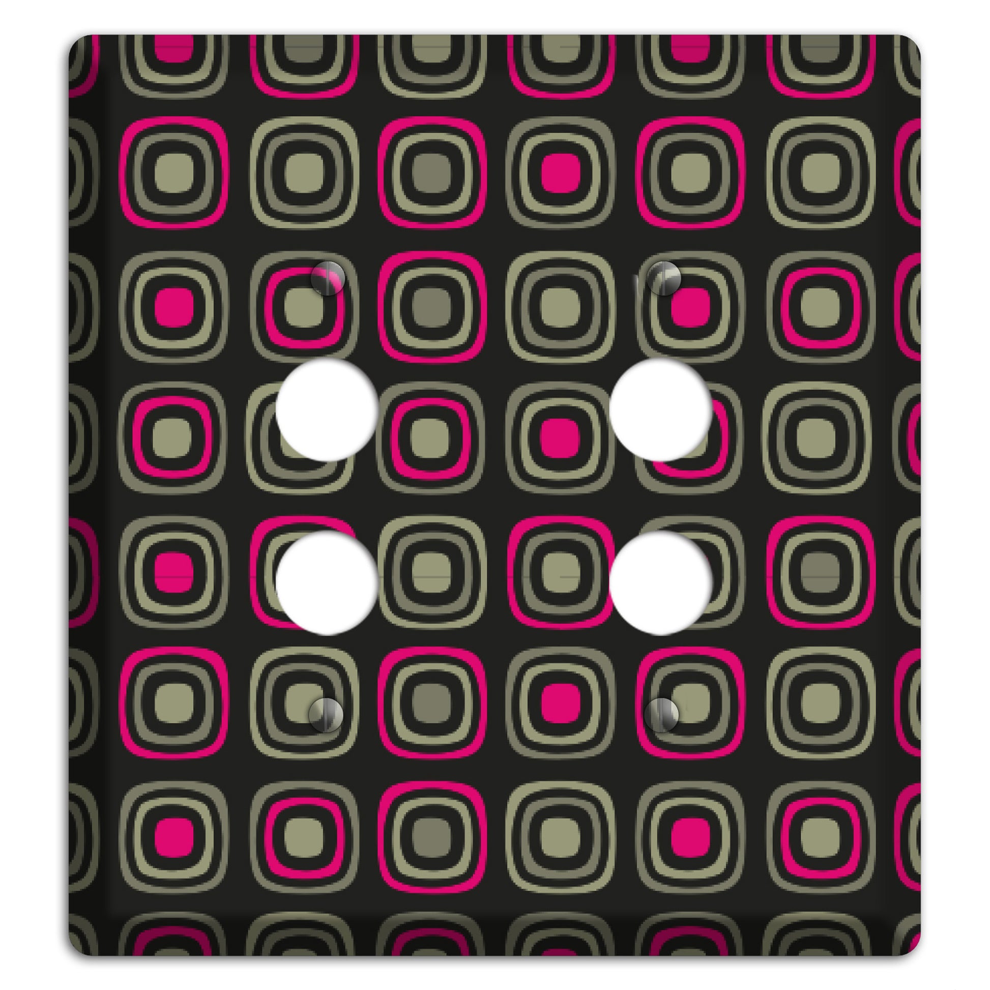 Multi Brown Fuschia Olive Retro Squares 2 Pushbutton Wallplate