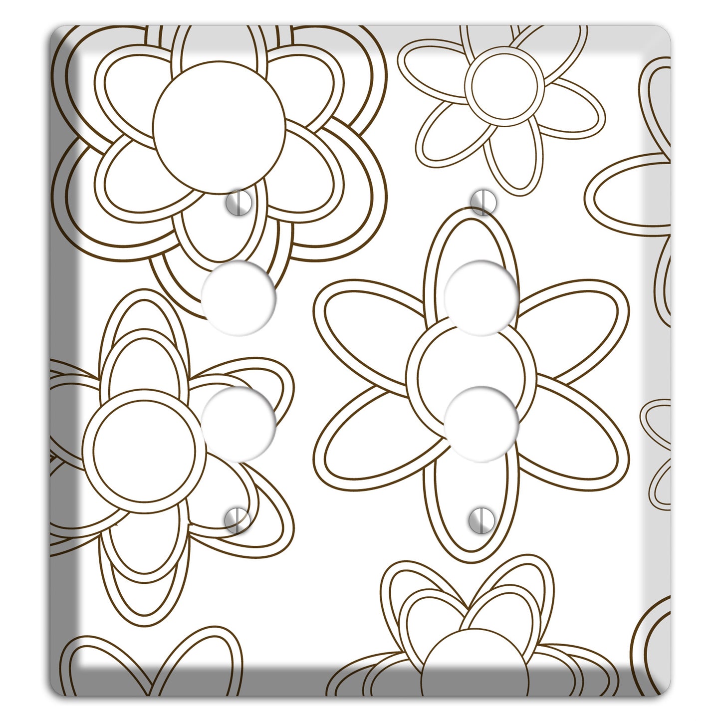 White with Retro Floral Contour 2 Pushbutton Wallplate