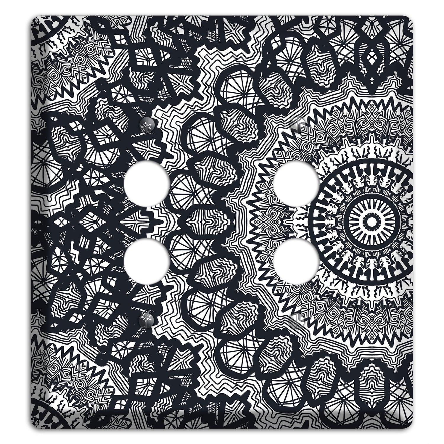 Mandala Black and White Style T Cover Plates 2 Pushbutton Wallplate