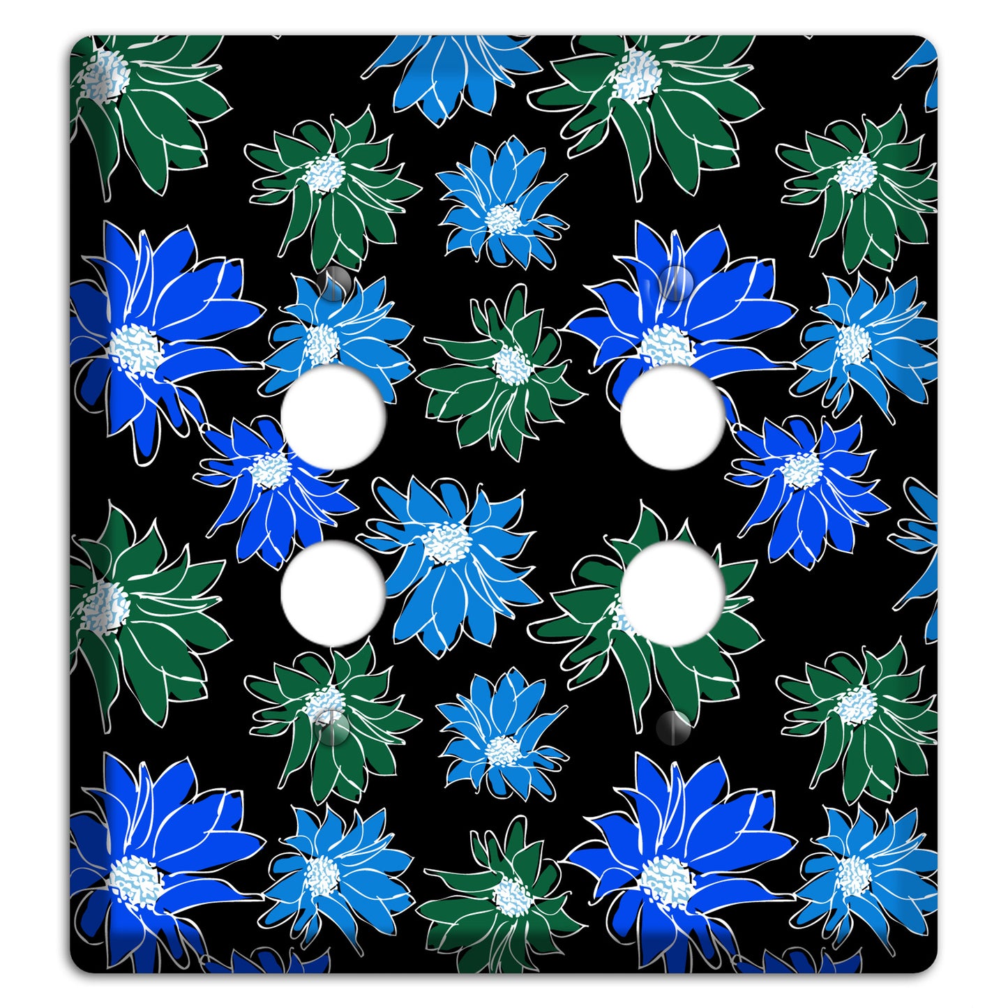 Blue and Green Flowers 2 Pushbutton Wallplate