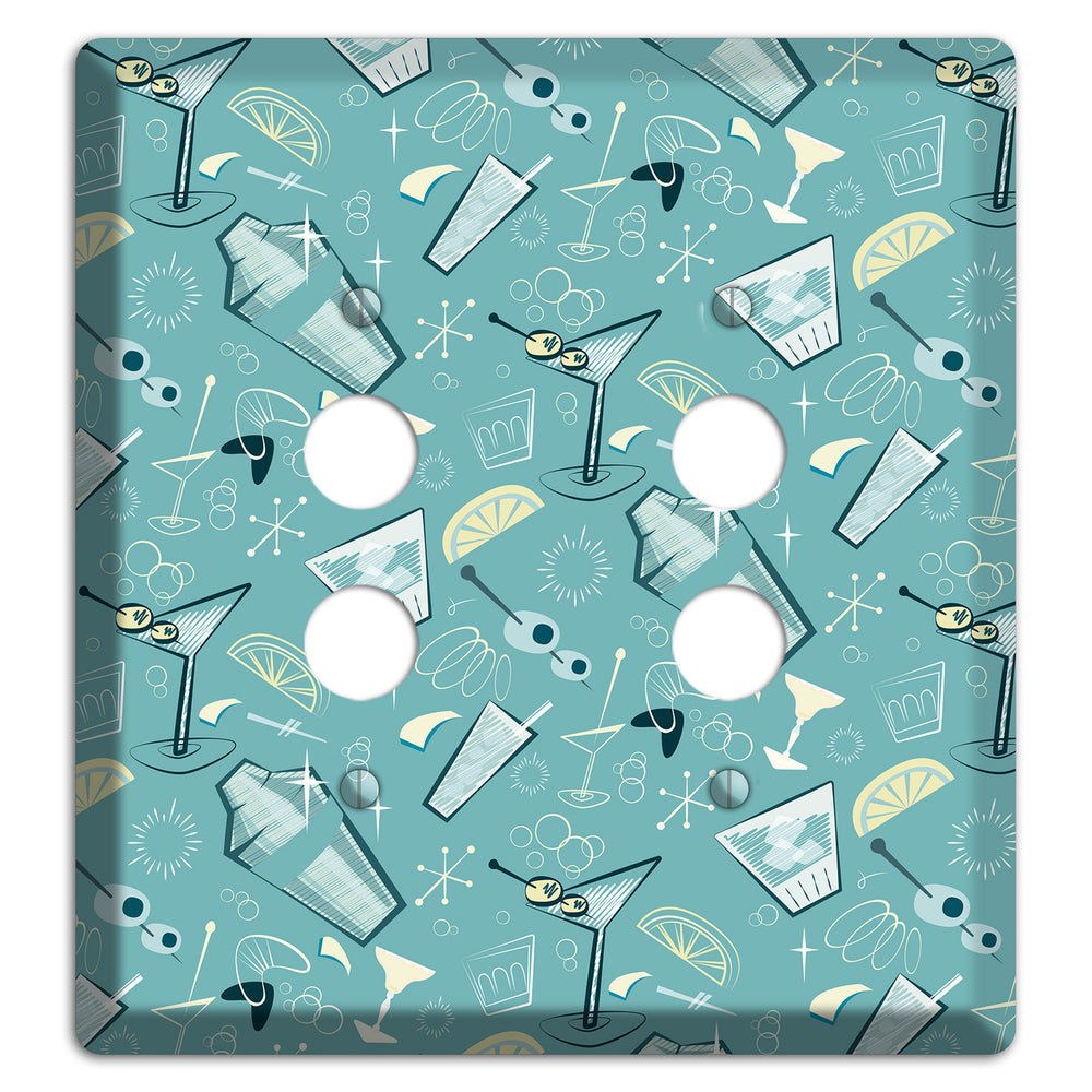 Retro Cocktails Teal 2 Pushbutton Wallplate