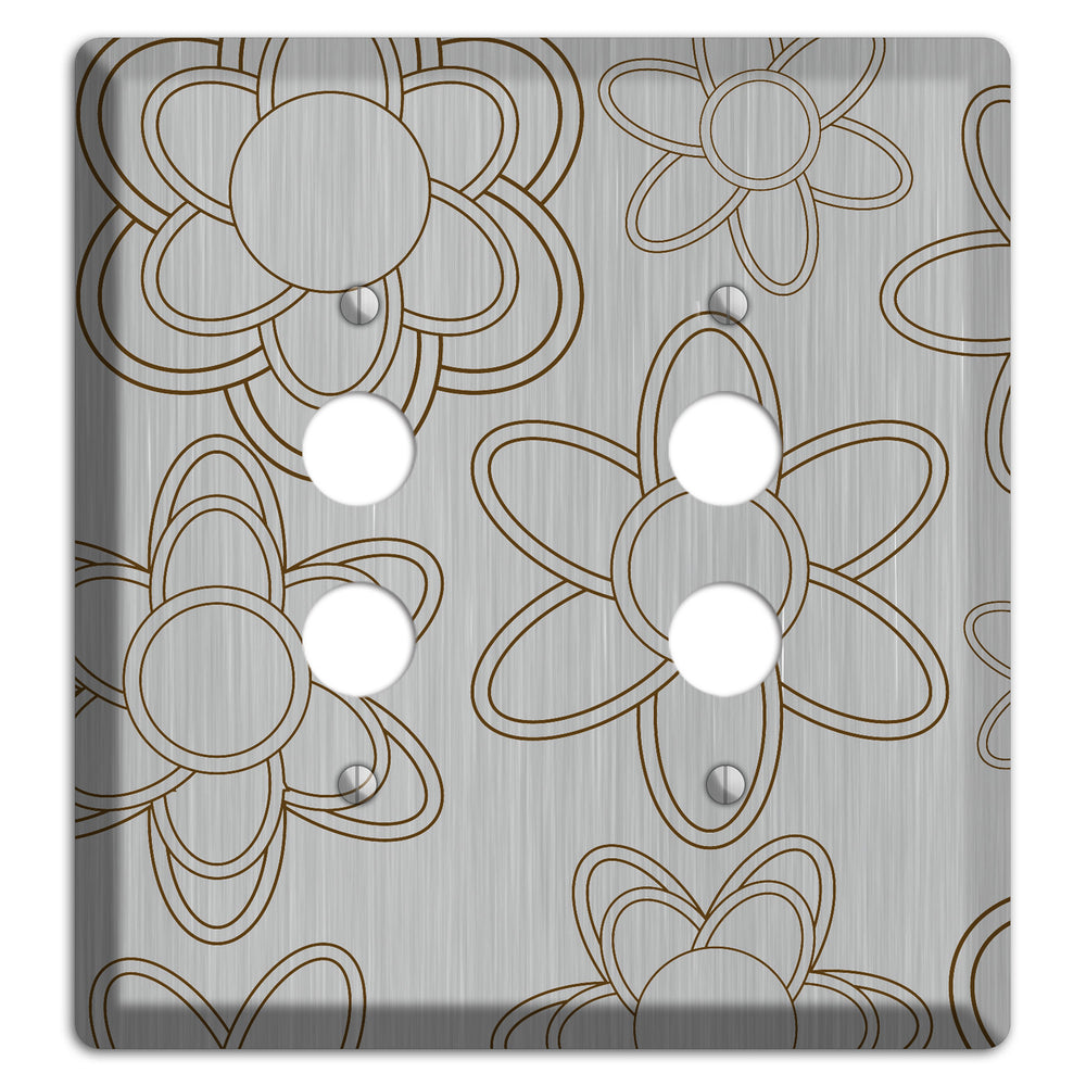 Retro Floral Contour Stainless Steel 2 Pushbutton Wallplate