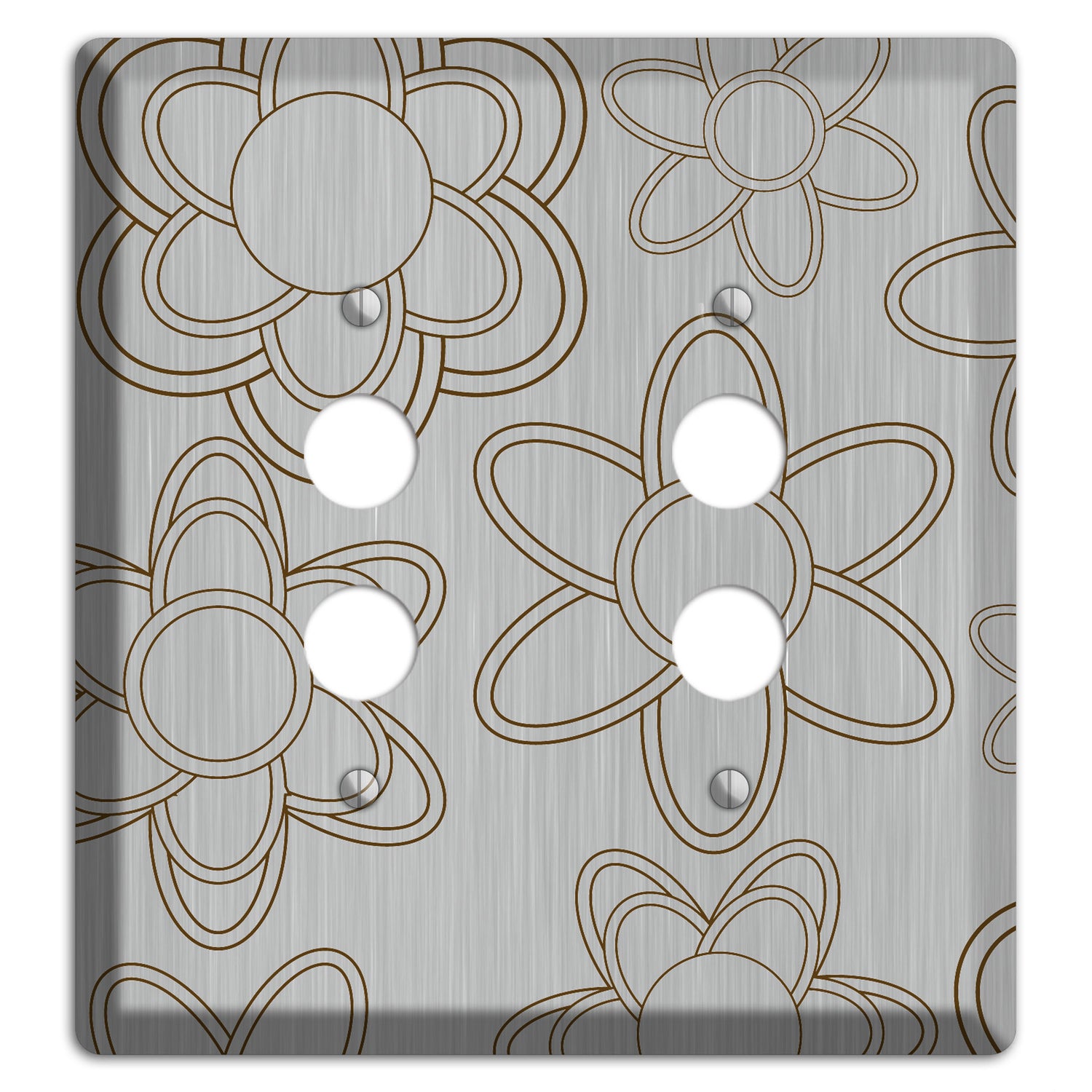 Retro Floral Contour  Stainless 2 Pushbutton Wallplate