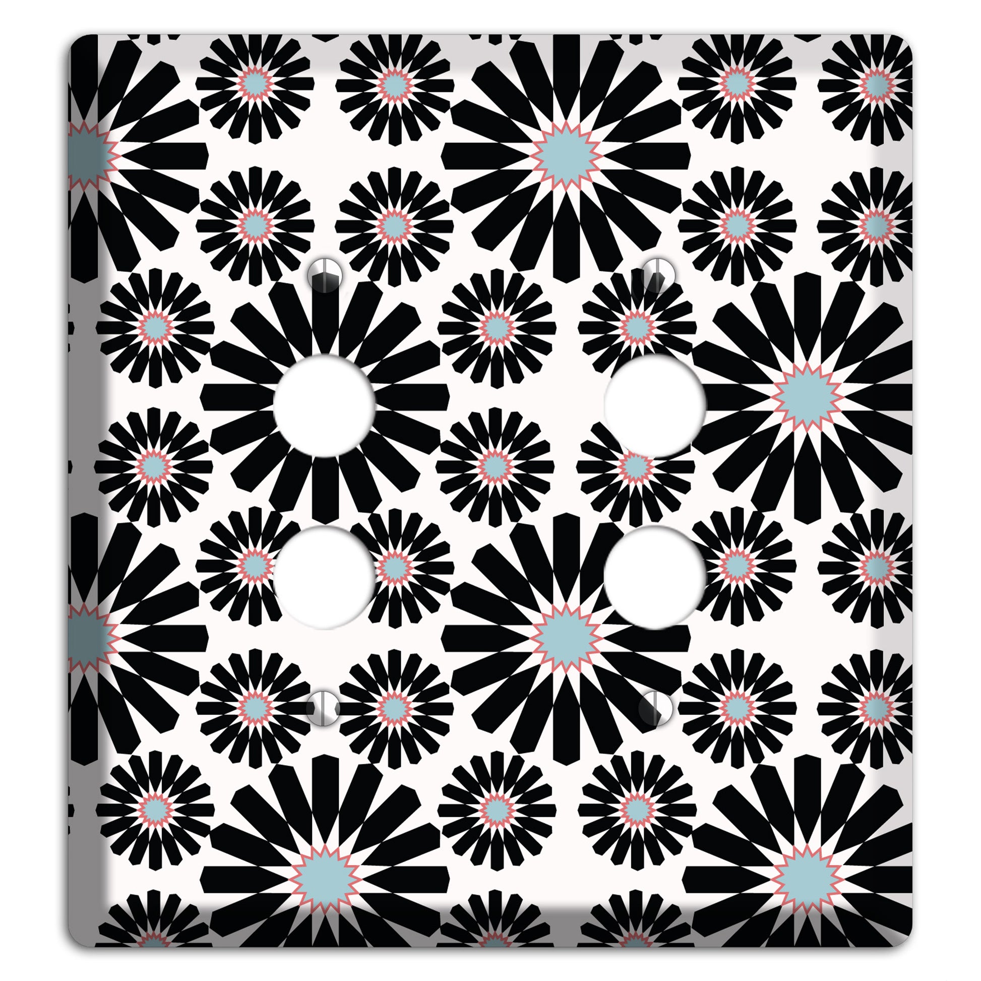 Dusty Blue Maroon Scandinavian Floral 2 Pushbutton Wallplate