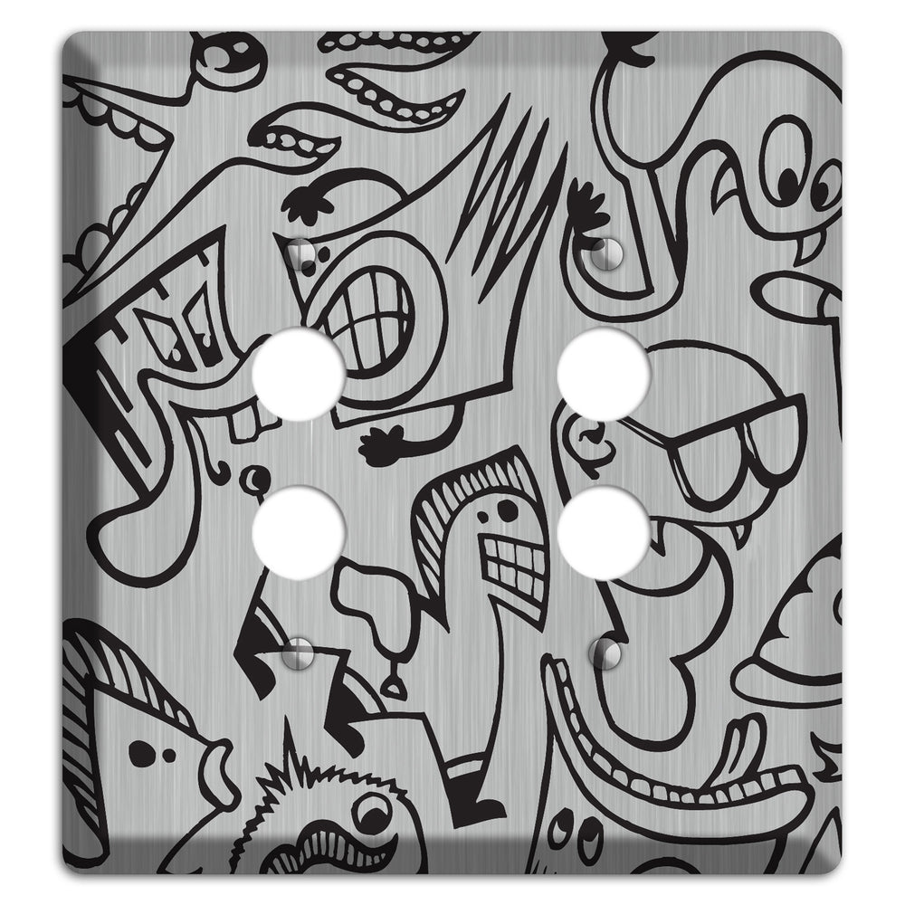 Whimsical Faces 1 Stainless Steel 2 Pushbutton Wallplate