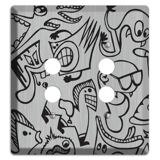 Whimsical Faces 1  Stainless 2 Pushbutton Wallplate