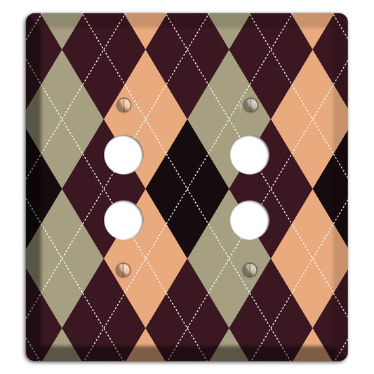 Beige and Brown Argyle 2 Pushbutton Wallplate
