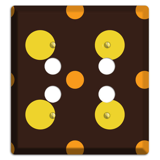 Black with Yellow and Orange Multi Medium Polka Dots 2 Pushbutton Wallplate