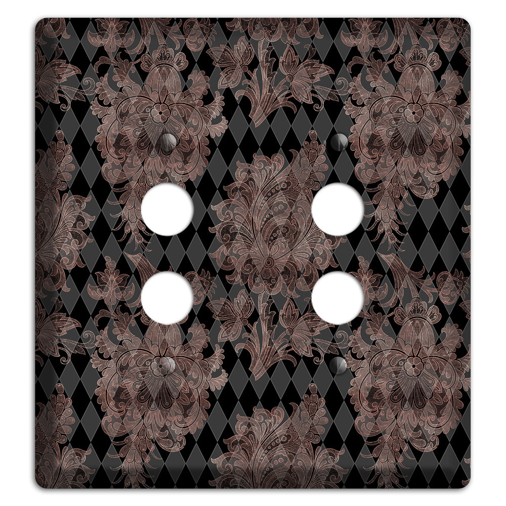 Black and Rose Ornate Diamond 2 Pushbutton Wallplate