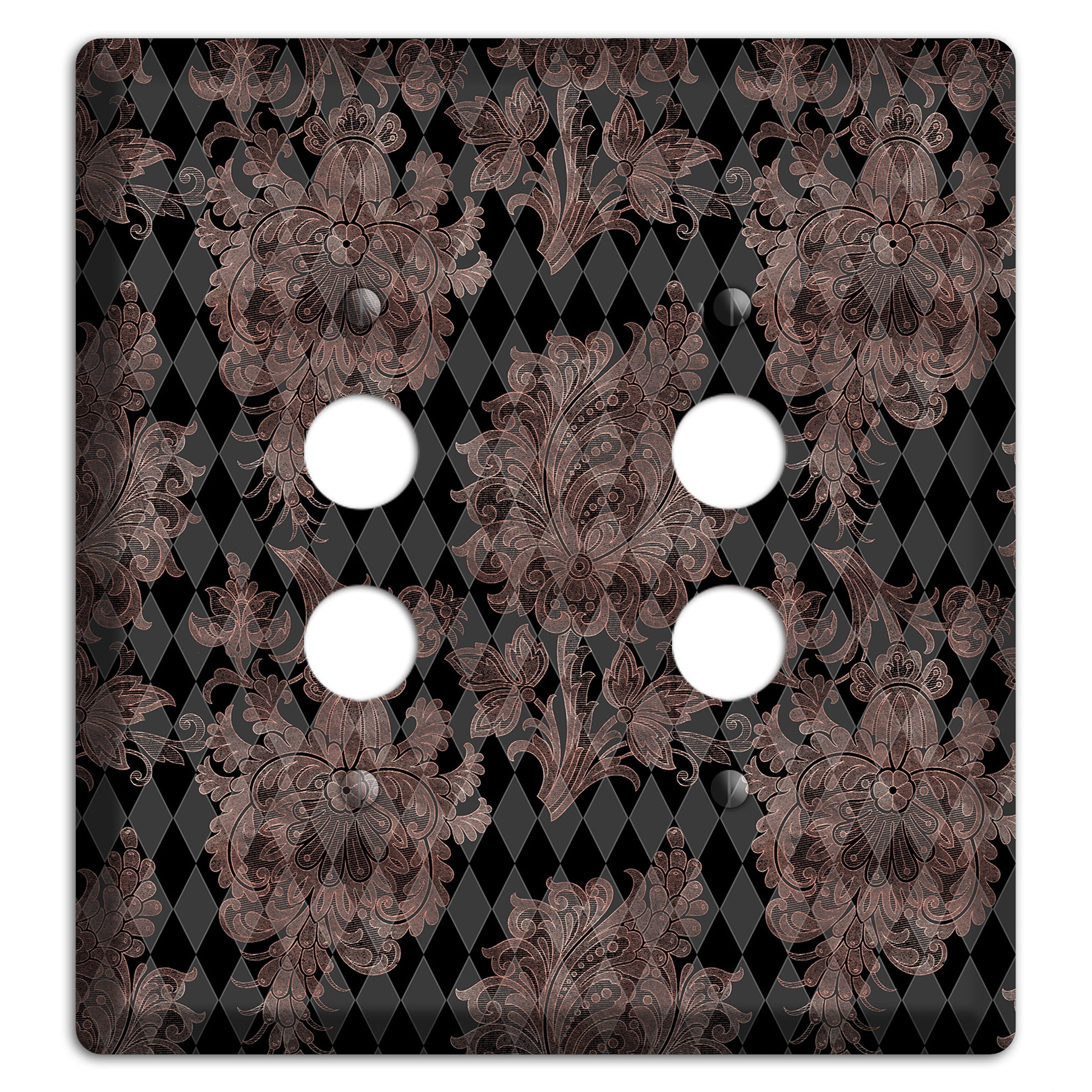 Black and Rose Ornate Diamond 2 Pushbutton Wallplate