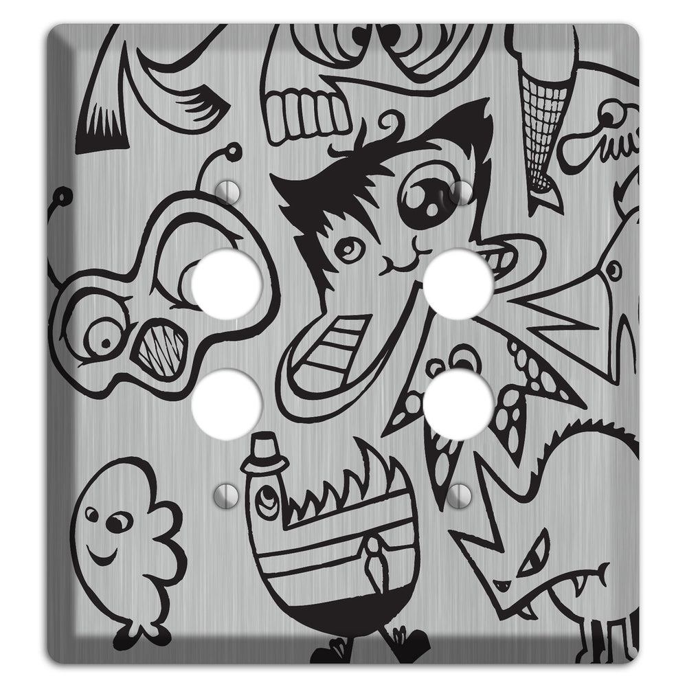 Whimsical Faces 3 Stainless Steel 2 Pushbutton Wallplate