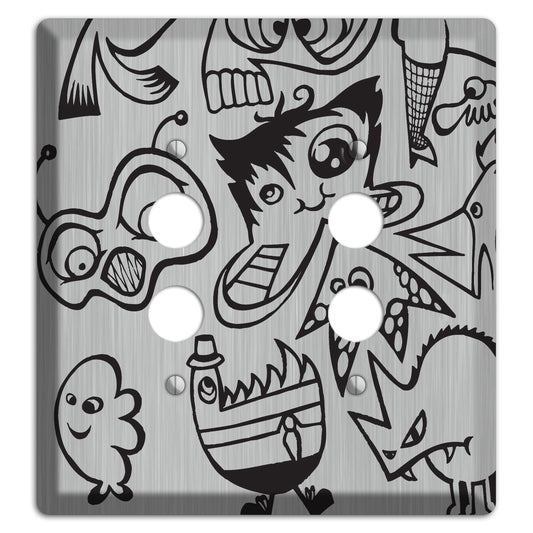 Whimsical Faces 3  Stainless 2 Pushbutton Wallplate