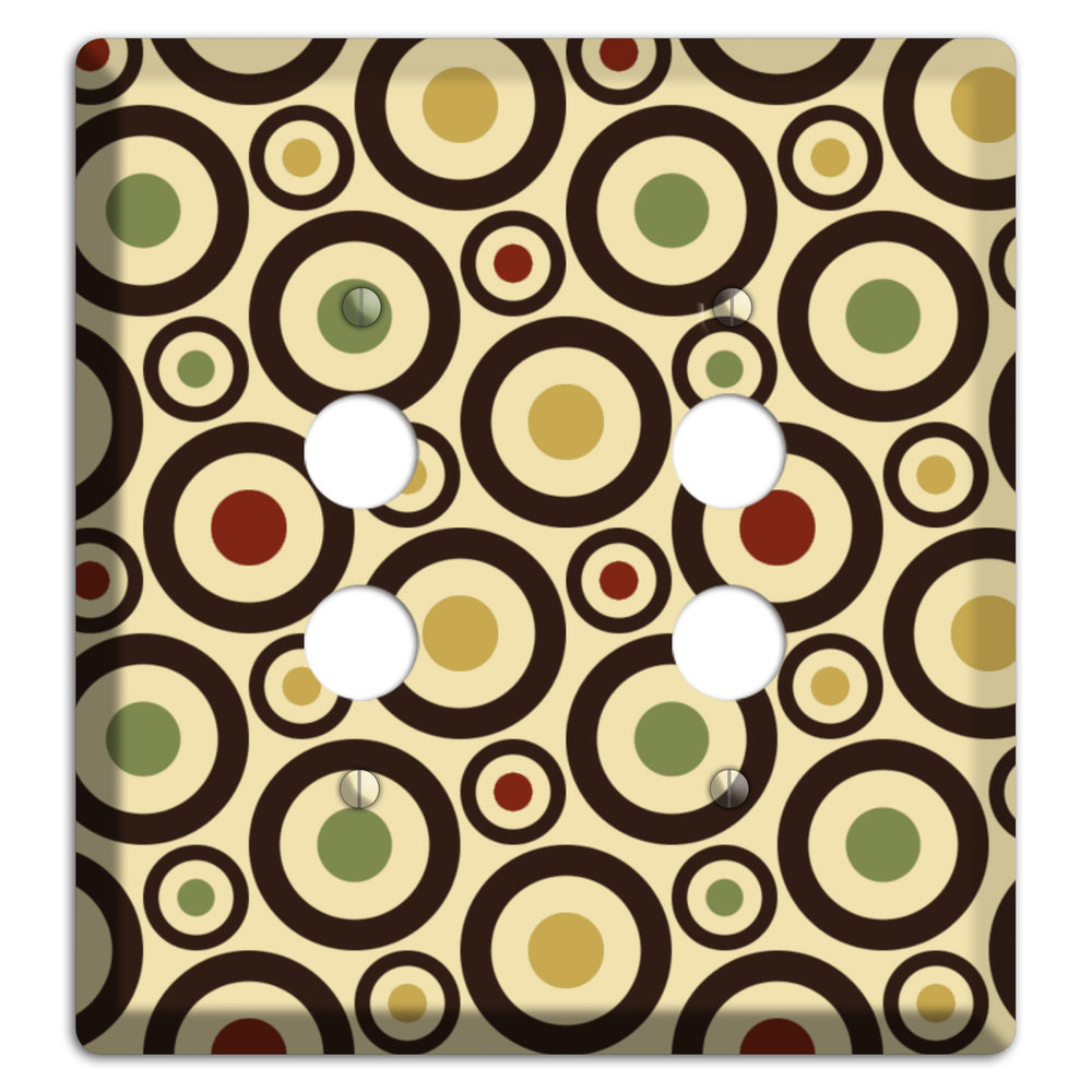 Beige with Olive Mustard Maroon Retro Bullseye 2 Pushbutton Wallplate