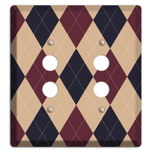 Brown and Tan Argyle 2 Pushbutton Wallplate