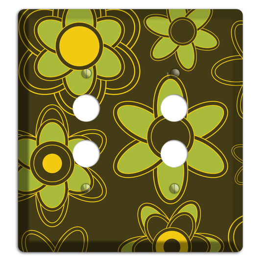 Brown with Lime Retro Floral Contour 2 Pushbutton Wallplate