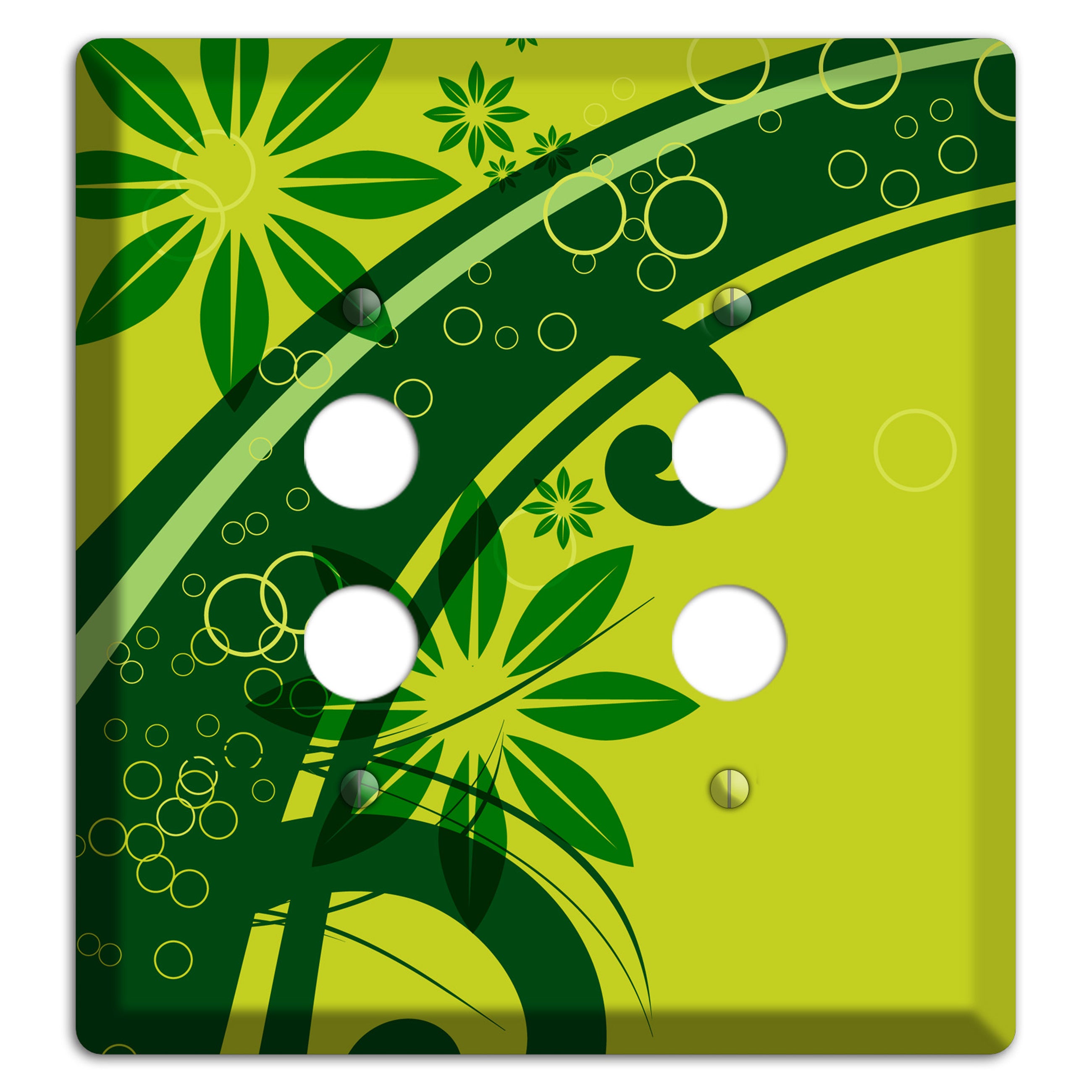 Green Retro Floral 2 Pushbutton Wallplate