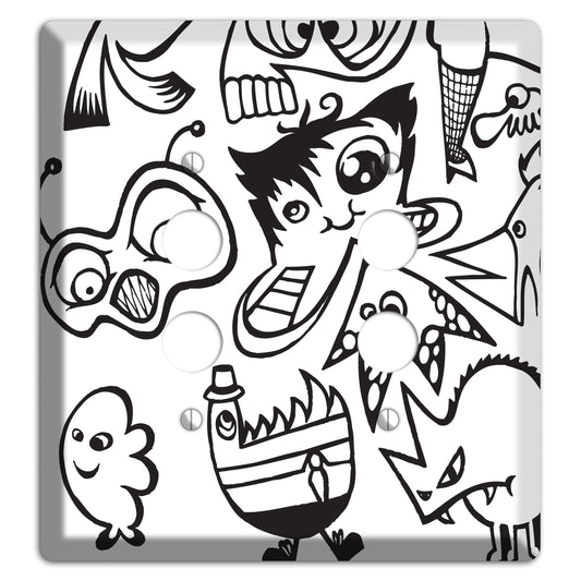 Black and White Whimsical Faces 3 2 Pushbutton Wallplate