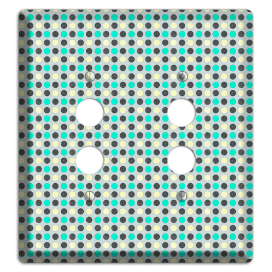 Grey with Black Off White and Turquoise Dots 2 Pushbutton Wallplate