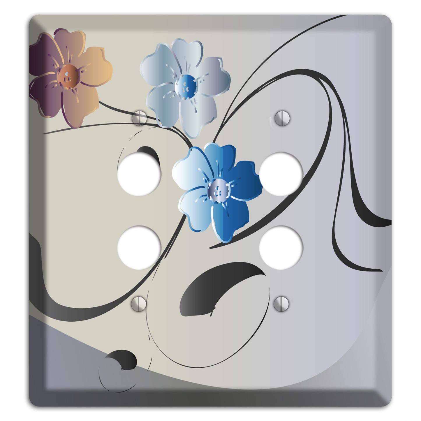 Grey and Blue Floral Sprig 2 Pushbutton Wallplate
