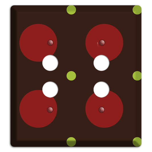 Brown with Red and Green Multi Medium Polka Dots 2 Pushbutton Wallplate