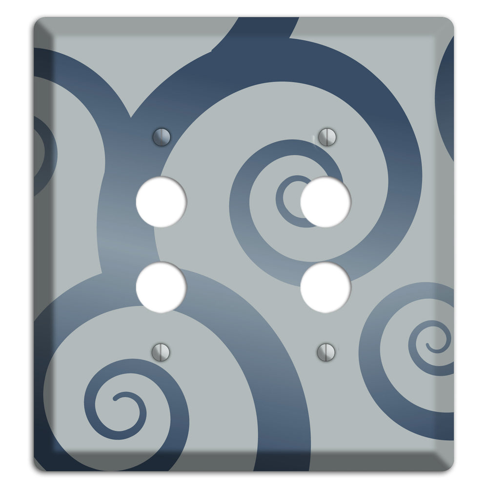 Grey with Blue Large Swirl 2 Pushbutton Wallplate