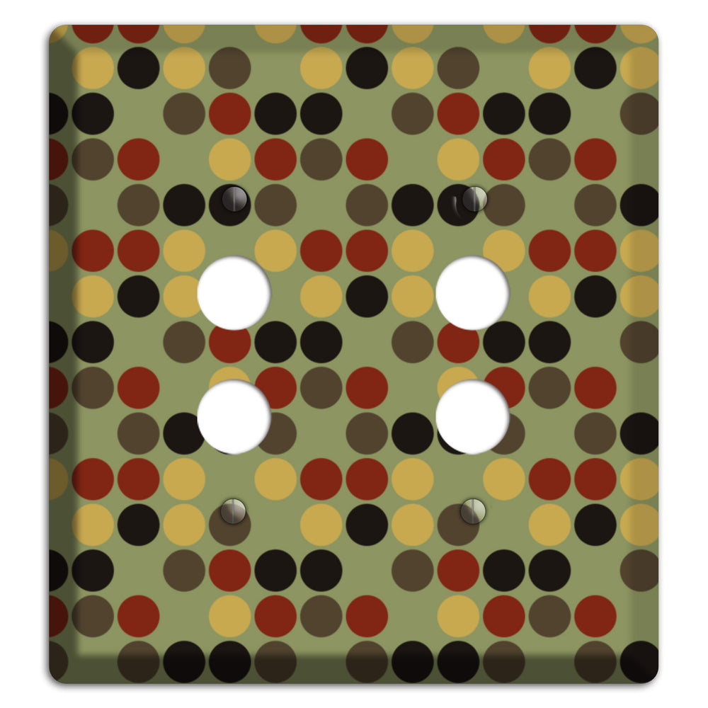 Olive with Red Brown Black Offset Dots 2 Pushbutton Wallplate