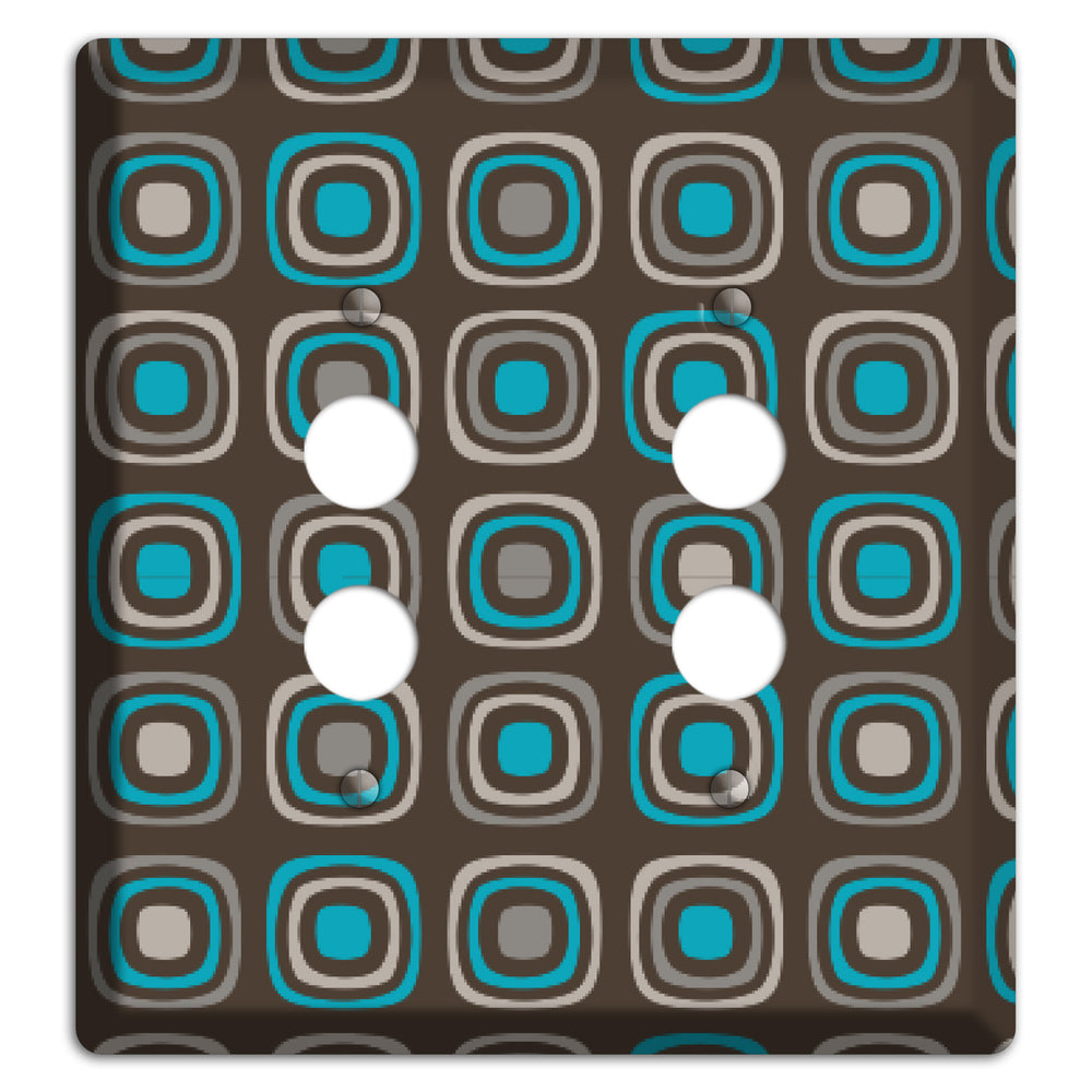 Multi Brown and Turquoise Retro Squares 2 Pushbutton Wallplate