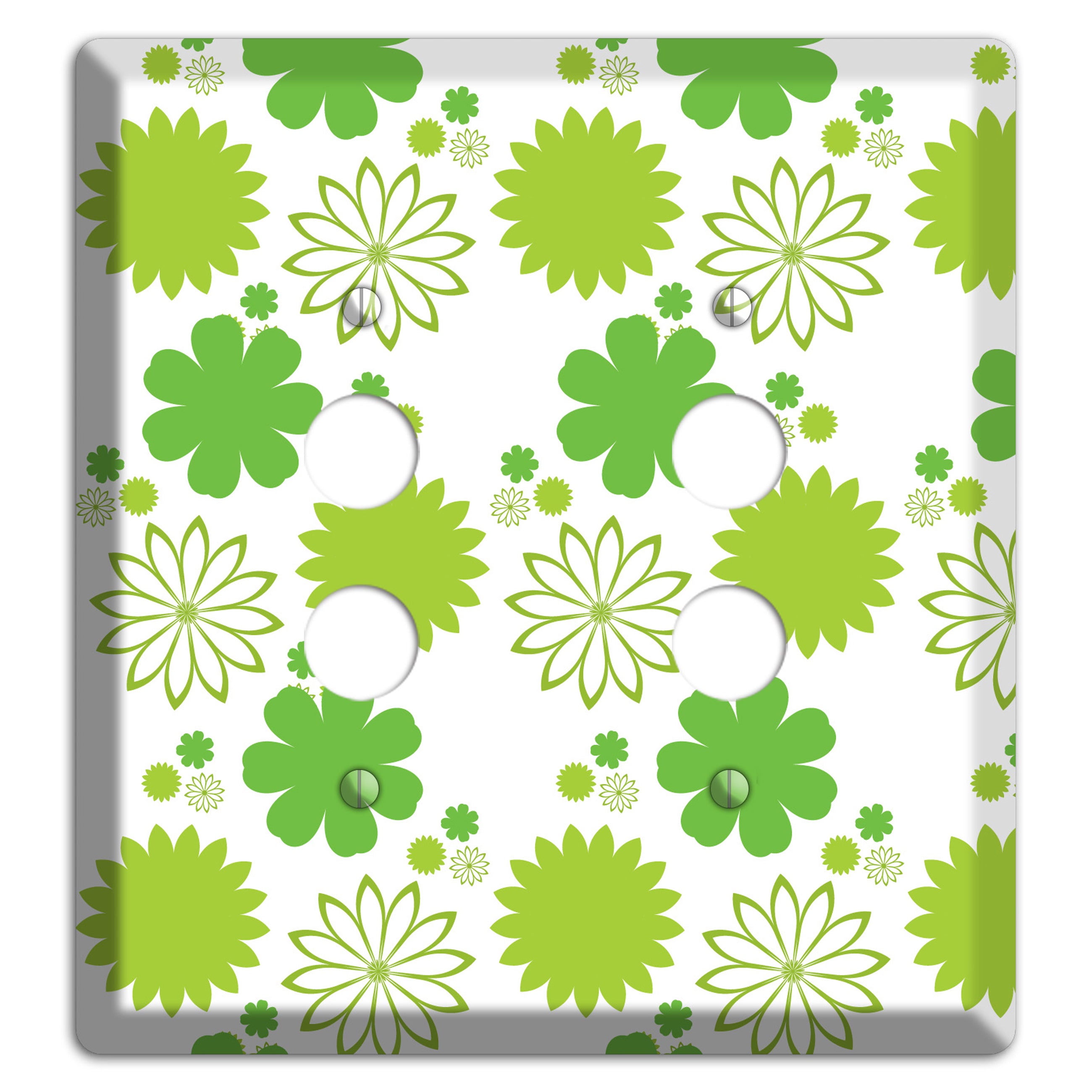 White with Multi Green Floral Contour 2 Pushbutton Wallplate