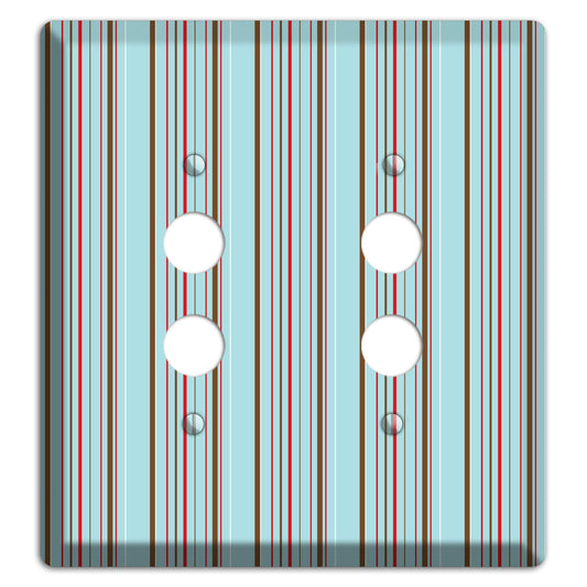 Dusty Blue with Red and Brown Vertical Stripes 2 Pushbutton Wallplate