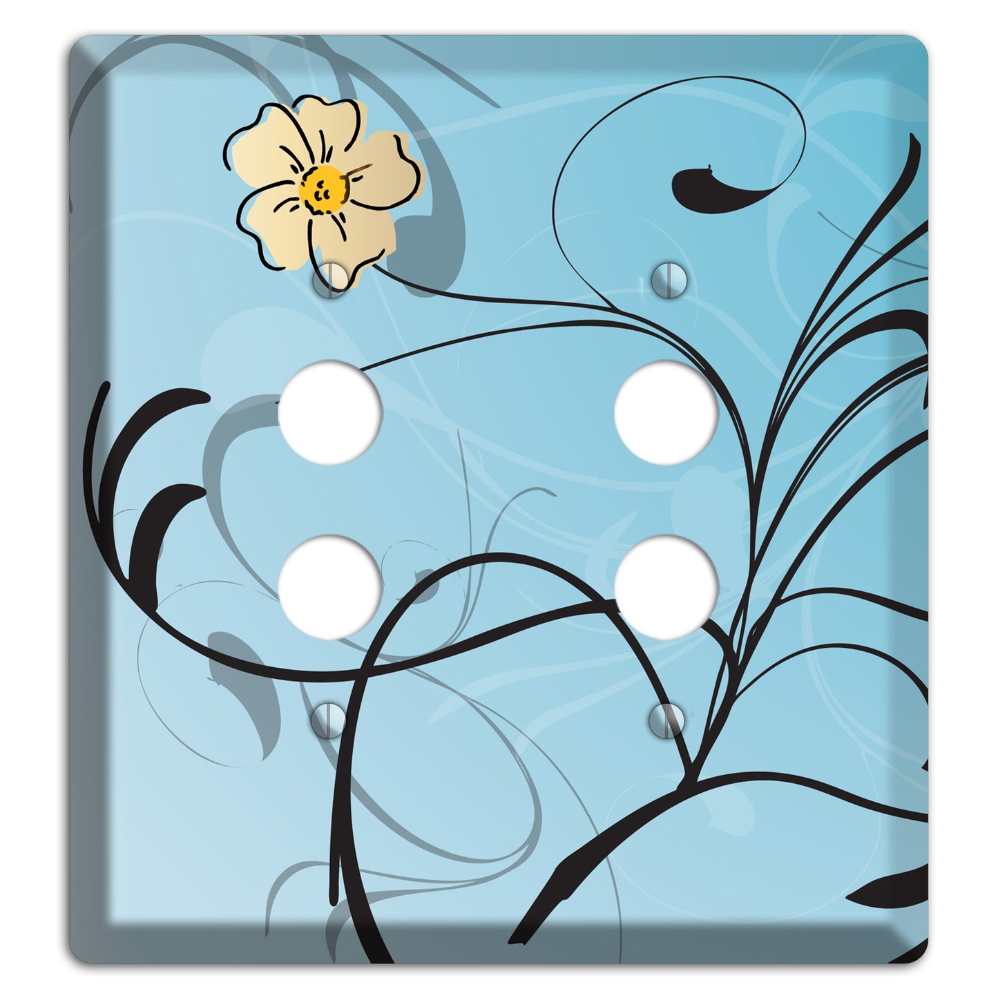 Blue Flower with Swirl 2 Pushbutton Wallplate