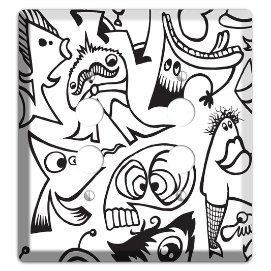 Black and White Whimsical Faces 2 2 Pushbutton Wallplate